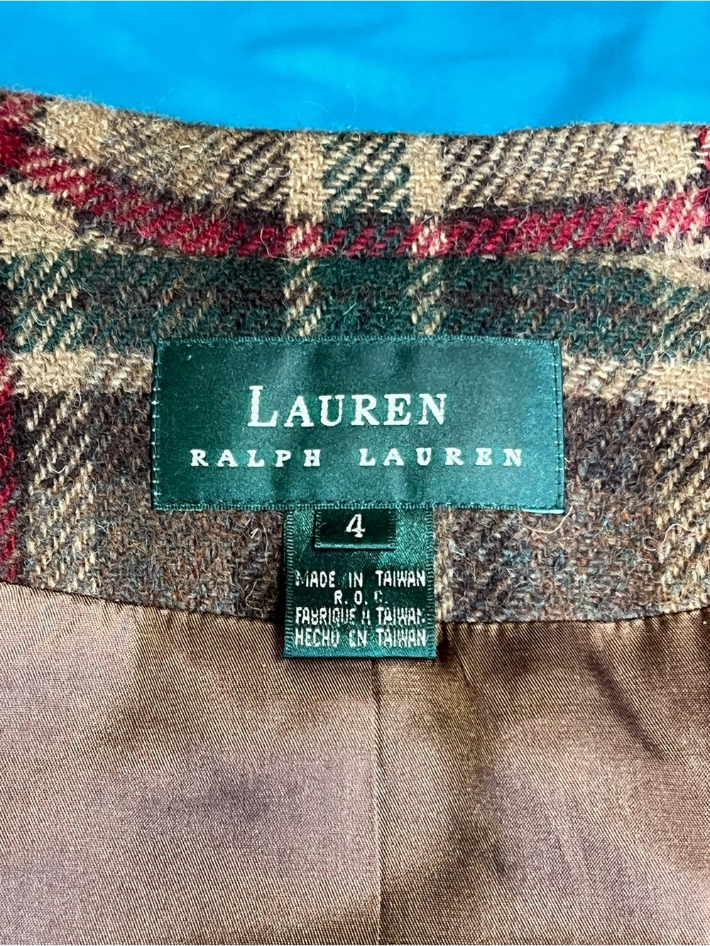 Lauren Ralph Lauren Wool Plaid Shooting Blazer Suede Patch Size 4 - Picture 4 of 16